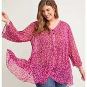 Lane Bryant Raspberry Floral Babydoll Blouse